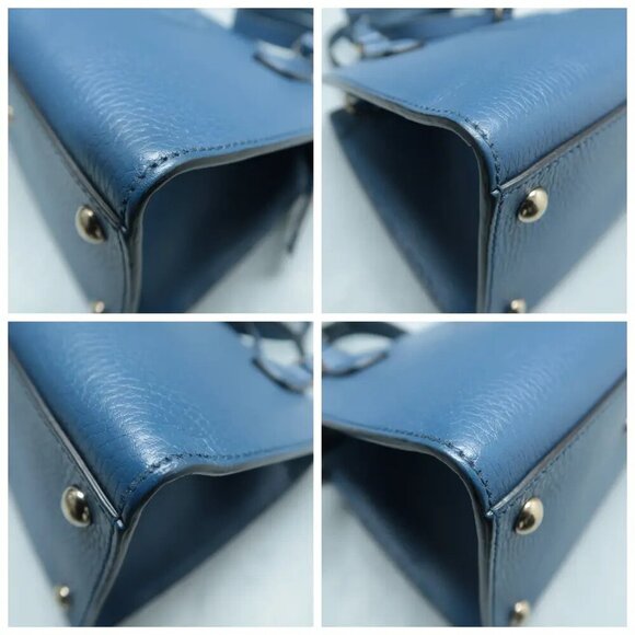 100% Authentic GUCCI Soho Top Handle Blue Leather Satchel 882-112024 - Picture 6 of 12